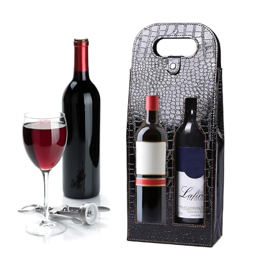 Bolsa de botella de vino tinto, 2 botellas de vino bolsa portadores de vino muerto champán bolsa de regalo, reutilizable de cuero vino tote bolsa de caja de transporte, botella de vino de cuero Packag