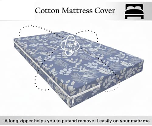 Image of HOMEKART Premium Cotton 220TC 72 x 78 x 8 Single Size Mattress Cover Protector with Zip /Chain|Provides All Around Protection - 1 pc (72 x 78 x 8) (Blue)
