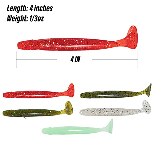 Yoshikawa 8 Pack Paddle Tail Swimbaits Lures, Soft Plastic Bass Bait Drop Shot Bait, 4 Inches, Minnow Shad Bait Texas Rig Freshwater Fishing Lures, Chartreuse #TOP4