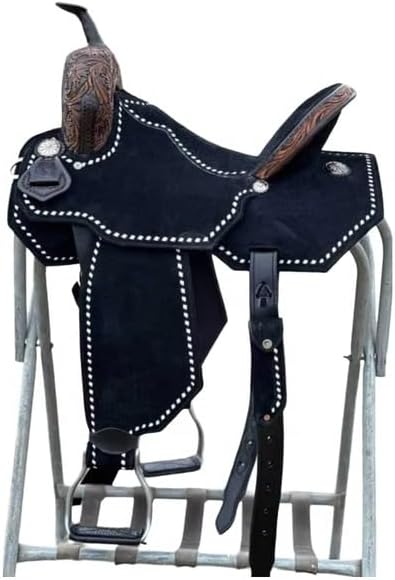 Premium Leather Horse Saddle Barrel Racing Western Wooden Tree Custom Cowboy Cowgirl Handmade Pleasure Comfort Trail Tack Equestrian Tooled Carved Saddle for Riding Size: 10-18 inch Seat, MO-06