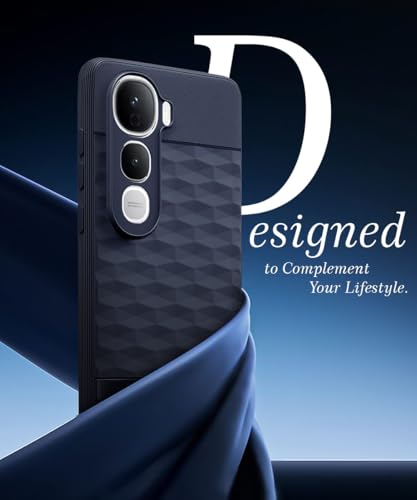 Image of WOW IMAGINE Back Cover for Vivo Y400 Pro 5G with Hexa Cube Design | Ultra Slim Soft Rubberised Case | Inner Velvet Fabric | Matte Silicone Flexible Mobile Case | Camera Protection - Blue