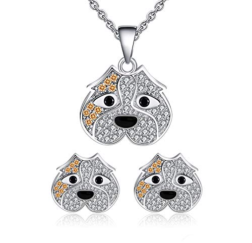 Pitty Pitbull Earrings By Ginger Lyne Sterling Silver Puppy Dog American Staffordshire Doggie Cubic Zirconia Stud Earrings or Necklace Pup Pit Bull Dog Paw Print Jewelry