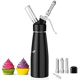 Newaner 500ml sahnespender, Sahnesyphon Aluminium mit 3 Edelstahl Deko-Düsen und 1 Reinigungbürste, Auslaufsicherer sahnesiphon für die Zubereitung von Schlagsahne, Creme, Mousse und Desserts