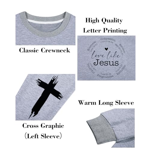 LOTUCY Christian Sweatshirts Women Love Like Jesus T Shirt Faith Religious Saying Inspirational Long Sleeve Pullover Grey by LOTUCY - Image 4