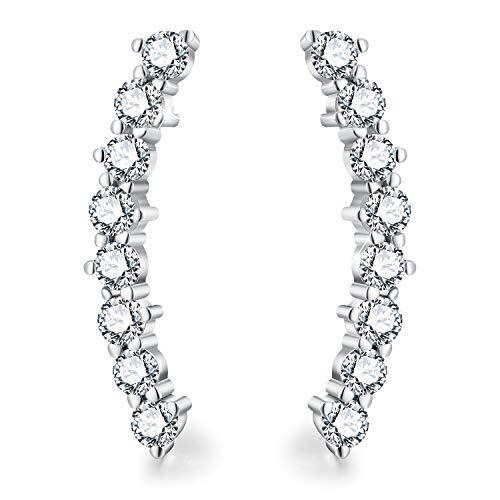 Esberry 18K Gold Plating 925 Sterling Silver CZ Simulated Diamond Ear Cuff Crawler Earrings Climber Jackets Cubic Zirconia Hypoallergenic Earrings for Women and Girls (White Gold-2)