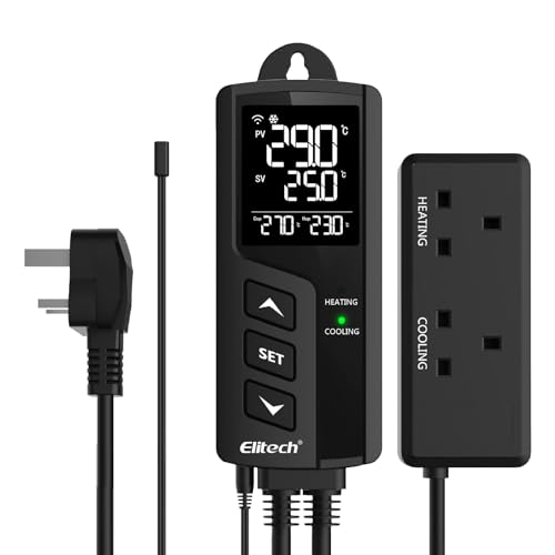 Elitech WiFi Temperature Controller 2 Pre-wired Outlet Digital Thermostat Heating and Cooling, STC-1000WIFI Elitech WiFi Temperature Controller 2 Pre-wired Outlet Digital Thermostat Heating and Cooling, STC-1000WIFI