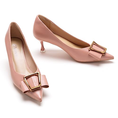C.Paravano Elegant Kitten Heel Wedding Pumps | Pointed Toe & Buckle Design for Cocktail Parties & Spring Events | All-Day Comfort Leather | Perfect with Cocktail Dresses or Dress Pants(Pink,Size 11)