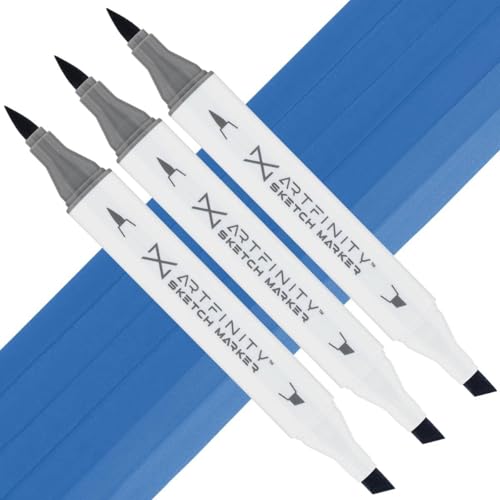 Artfinity Sketch Markers - Set of 3 - Blue Dusk B7-6, Vibrant, Professional, Dye-Based Alcohol Markers for Artists, Drawing, Travel, & More