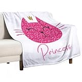 Manta de franela suave, ligera y cálida, con diseño de princesa, gato y corona brillante, para todas las estaciones, para cama, silla, coche, sofá, dormitorio, viajes, lavable a máquina, 50 x 60 pulga