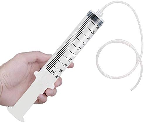 Large 100ml Plastic Syringe with Tubing, Carejoy Indutrial Syringes + 80cm(31.5in) Handy Long Hose Fluid Suction Injector for Scientific Labs Injecting, Feeding Pets, Drawing Oil, Fluid and Water