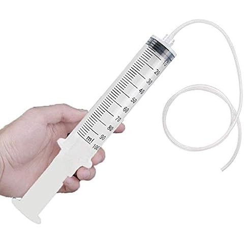 Large 100ml Plastic Syringe with Tubing, Carejoy Indutrial Syringes + 80cm(31.5in) Handy Long Hose Fluid Suction Injector for Scientific Labs Injecting, Feeding Pets, Drawing Oil, Fluid and Water Cover