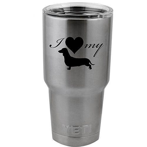 I Love My Dachshund Weiner Dog Silhouette Heart Vinyl Sticker Decal for Yeti Mug Cup Thermos Pint Glass (4" Wide - Decal ONLY, NO Cup)