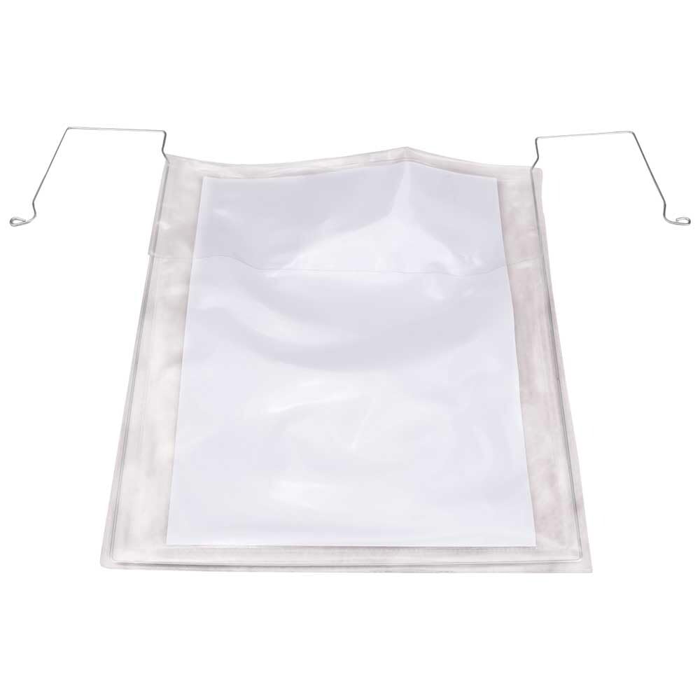 Drahtbügeltaschen, Gitterboxtaschen, Bügeltaschen, Kunststoff und Draht, transparent, mit Klappe, DIN A4 hoch (210 x 297 mm), 200 Stück