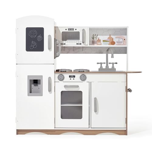 Kidoz Signature Kids Wooden Kitchen, Large Pretend Role Play Kitchen With Realistic Oven, Microwave and Sink With Taps, Kitchen Playset With Sounds And Lights For Kids (White Kitchen Only) - Image 2