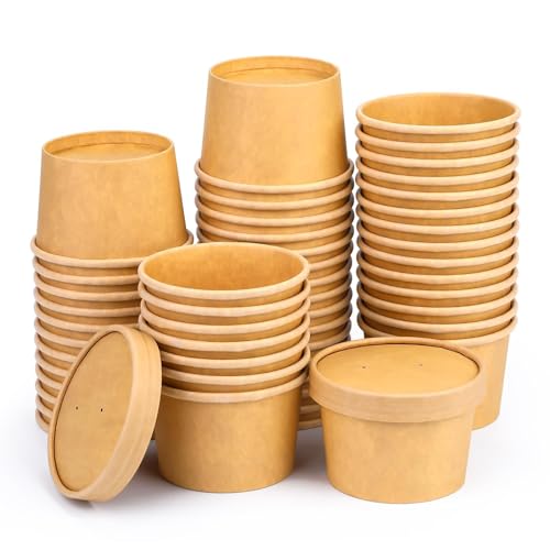 Image of 8 Oz Paper Soup Cups with Lids, 50 Pack Paper Ice Cream Cups