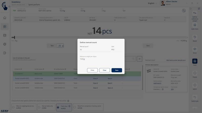 KERN SET-52 - Software EasyTouch Inventory - Eficientes y exactos, Inventarios - programa de asistencia y base de datos