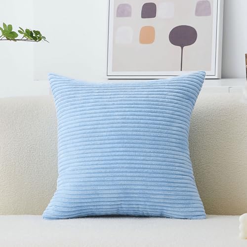 Home Brilliant Pillow Cover 20x20 Blue Corduroy Striped Throw Pillow for Couch Square Plush Cushion Case for Bedroom or Nursery, 20 x 20 inch (50cm),...