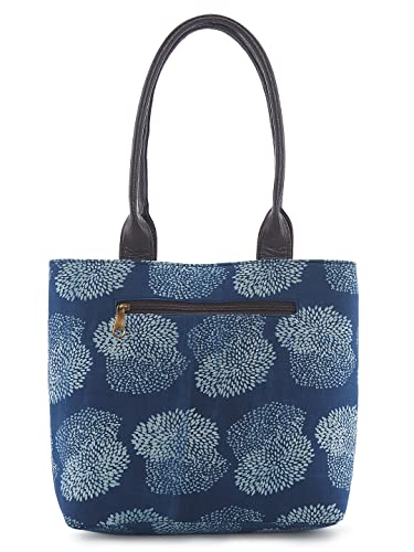 Image of NEPRI Office Pouch Tote Bag | Stylish Set of 2 Tote Bags for Women| Vegan Leather & Handblock Printed Fabric Handbag with Double Handle Shoulder Strap| Daily & Travel Use