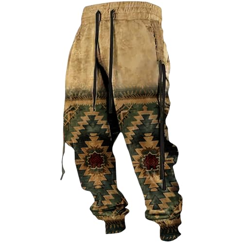 Men's Western Style Sweatpants Casual Pants Loose Fit Cowboys Aztec Retro Drawstring Waist Pants Men 2024