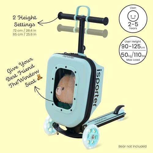 iSporter Luggage Scooter for Kids Ages 2-5 | Ride-On Suitcase Scooters for Boys Girls | Foldable & Height Adjustable, 110lbs Max 5