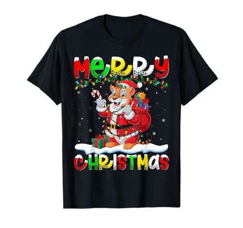 Xmas Lighting Santa Cougar Merry Christmas T-Shirt