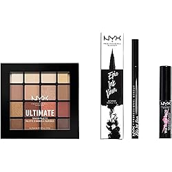 NYX Professional Makeup Set de maquillaje de ojos Eye Look Kit, Epic Ink Liner, Máscara de pestañas Worth The Hype, Paleta de sombra de ojos Ultimate Shadow Palette - Warm Neutrals