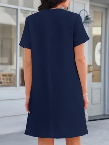 Image of Wenrine Women's Tweed Mini Dress Short Sleeve Crew Neck Work Office Elagant Formal Summer A Line Dresses