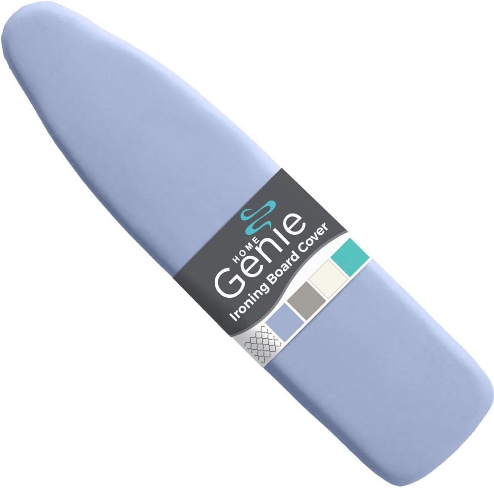 HOME GENIE Ironing Board Cover, Extra Thick Padding, Scorch Resistant Silicone Coating, 15x54 Full Size, Elastic Edge Heavy Duty Iron Pad Covers Standard Boards, Hook and Loop Fastener Strap, Blue