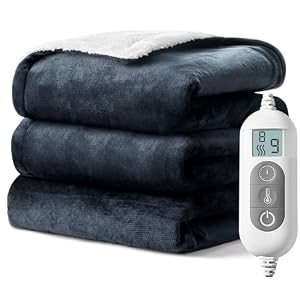 Electric Blanket Heated Throw,Double-Sided Flannel＆Sherpa Electric Throw with1-9 hrs Timer Auto-Off & 8 Heating Levels,ETL Certification,Machine Washable,Heated Protection Ultra Soft Warm