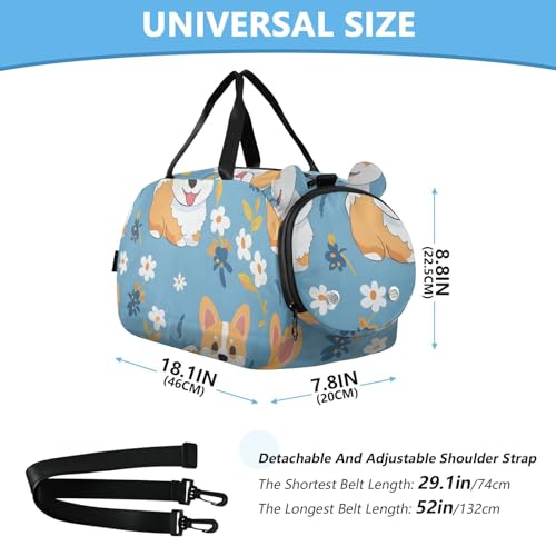 Duffle Bag Kids Gym Bag with Shoes Compartment & Wet Separation Overnight Travel Duffel Bag Corgi Cartoon for Girl Boy3