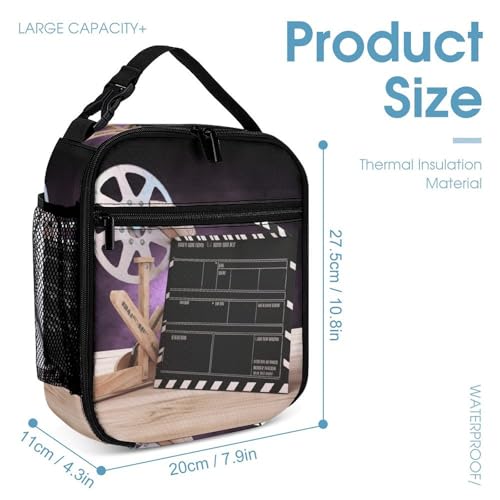 Movies Clapperboard Backpack Set 3 Piece, Durable Backpack Insulated Lunch Bag Portable Pencil Case for Men Women4