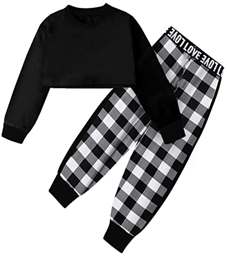 Image of Betusline Girls 2 Piece Outfits Girls Cropped Sweatsuit Pants Outfit Clothes Set, 4T-14 Years