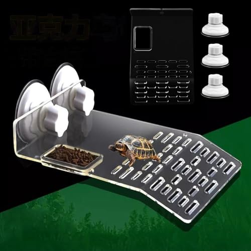 MANON ROSA Turtle Basking Platform with Sunbathing Ramp Dock, Acrylic Turtle Terrace and Suction Cups - Aquatic Reptile Fish Tank Accessories (Large)