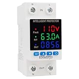 KNMIPJD Single Phase Voltage Monitoring Relay AC/DC 110V 63A Adjustable Over and Under Voltage Protection Three LED Display Voltage Current Electric Energy Intelligent Relays Reset Prote