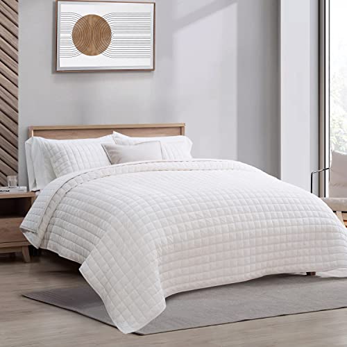 Recyco Luxury Velvet Quilt Set King Size, Lightweight Velvet Comforter Set, Oversized Bedspread Coverlet Quilted Bedding Set, With 2 Matching Pillow Shams, For All Season, Cream White #TOP2