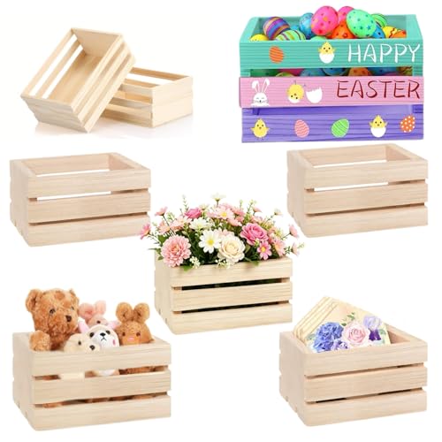 Image of XQLY 5 Pack Mini Rustic Wooden Baskets - Decorative Wood Crates Nesting Storage Container & Organization, Compact Wooden Crates for Kitchen, Bedroom, Office, Home Decor, Nursery & Gifting