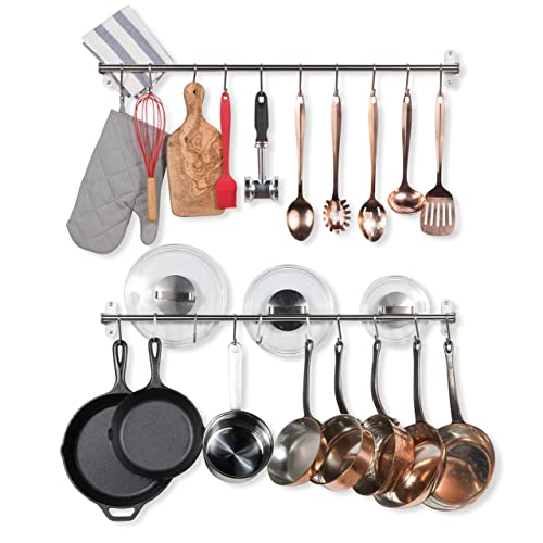 Wallniture Lyon 31.5" Wall Mount Kitchen Utensil Holder With 10 S Hooks For Hanging Pots And Pans Set Of 2 #TOP3