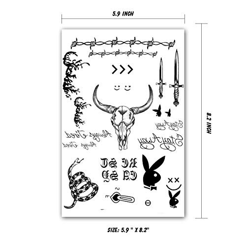 Prisoner Tattoos Temporary Face Tattoos, Neck Hands Arm Playboy Bunny Tattoo Face Tattoos Sticker, Fake Barbed Wire Tattoos For Halloween Costume,4-Sheet #TOP2