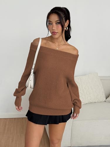 Image of ZAFUL Sweaters for Women Off Shoulder Knit Sweater with Long Sleeve Loose Pullover Jumper Tops