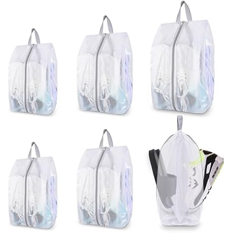 SelfTek Shoe Bags for Travel, 6 Pack 3 Size Double-Sided Zipper Shoe Bag for Men & Women & Children, Waterproof Portable Shoe Storage Pouch with Handle, Family Travel Accessories Cover