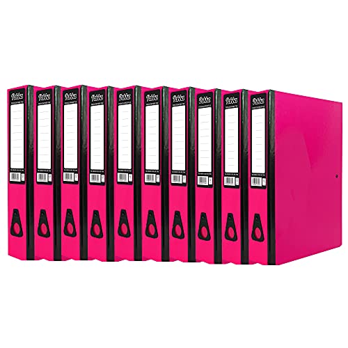 Image of ED 10 x Pukka Foolscap A4 Glossy Box Files with Document Clip & Push Lock School Work Office 70mm Spine File Organiser (Pink)