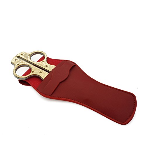 Copper Construction Fancy Flora Carving In Golden Body Cigar Scissor With Real Leather Case #TOP3