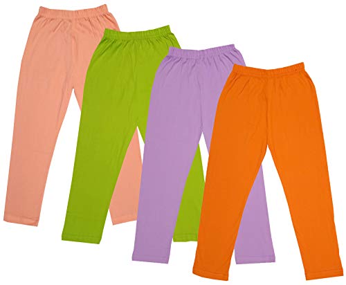Image of IndiWeaves Girls Super Soft Cotton Solid Capri Pants (Orange, Purple, Green, Peach, 12-14 Years) Pack of 4