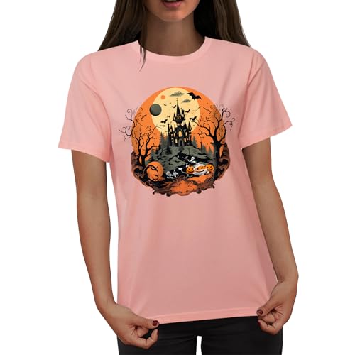 Women's Halloween Shirt: Crewneck Art Patterns Short Sleeve Halloween Party T-Shirt