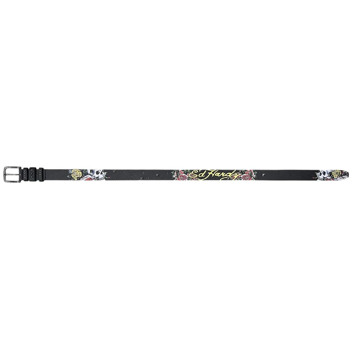ED HARDY Herren Gürtel mit Nieten, 38 mm, Totenköpfe und Rosen