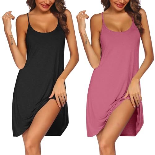 Ekouaer 2 Pack Nightgown for Womens Sleeveless Sleepwear Sleep Tank Chemise