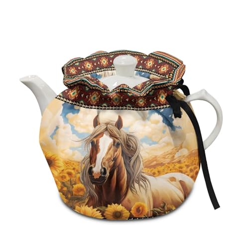 DISNIMO Sunflower Horse Tea Cosy for Teapot Tea Pot Dust Proof Cover Warmer for Small Medium Large Tea Pot Cosies Insulated Funny Gift Birthday Christmas Kitchen Home Gift