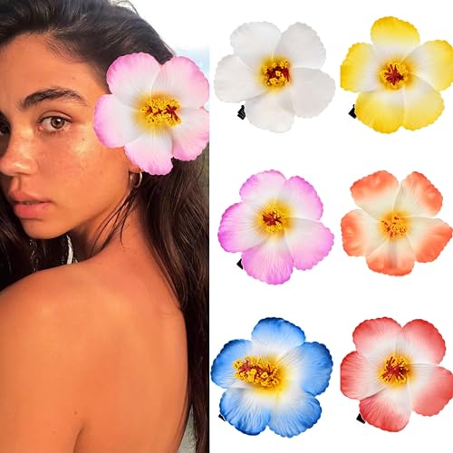 Delicate Dew 6Pcs Hawaiian Flower Hair Clips Tropical Galsang Flower Hairpin Barrette Luau Beach Party(1#)