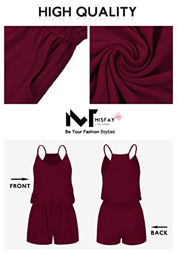 Image of MISFAY Womens Summer Loose V Neck Spaghetti Strap Short Jumpsuit Rompers 2026