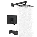 KENES Modern Matte Black Shower Faucet Set, Tub and Shower Trim Kit With Single-Spray Head, Square Faucet, KE-6024A-2 (Valve Included)